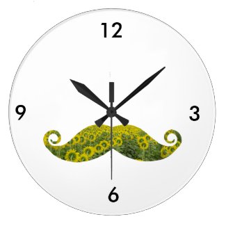 Funny Floral Mustache Round (Large) Wall Clock