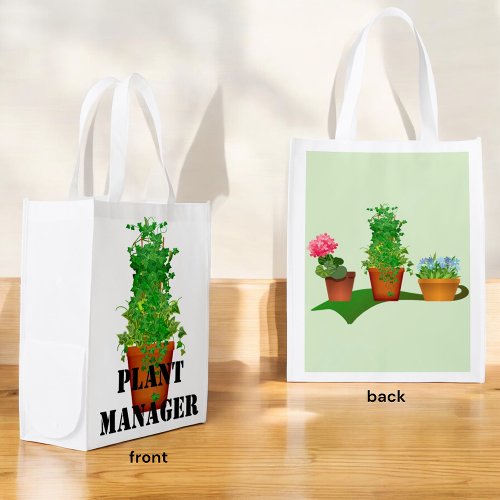 Funny Floral Plant Manager Front and Back Design Grocery Bag