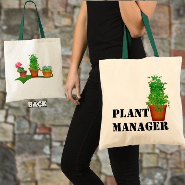 Funny Floral Plant Manager Front and Back Design Tote Bag (This fun tote bag is a sweet gift idea for the gardener or special person with a green thumb.)