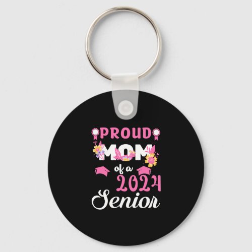 Funny Floral Proud Senior Mom 2024 Graduate Class Keychain