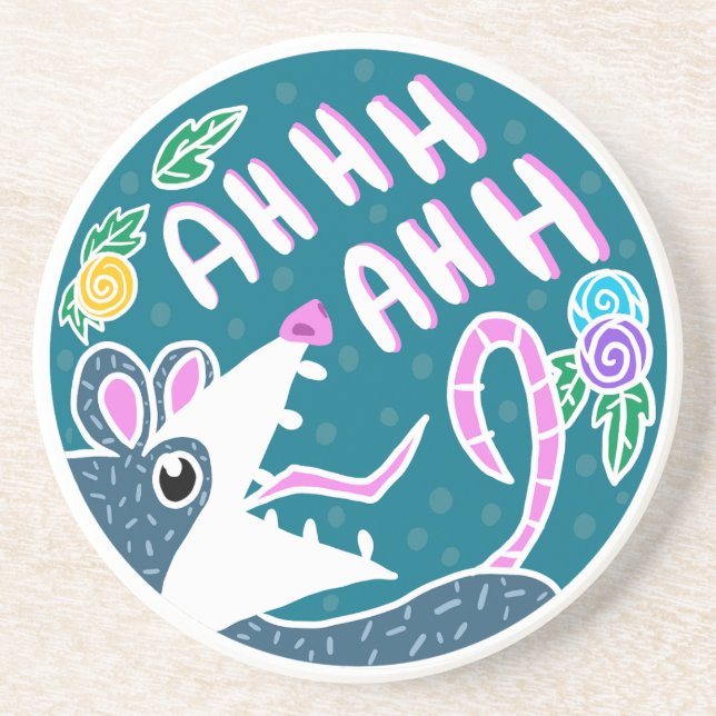 Funny Floral Screaming Possum Coaster (Front)