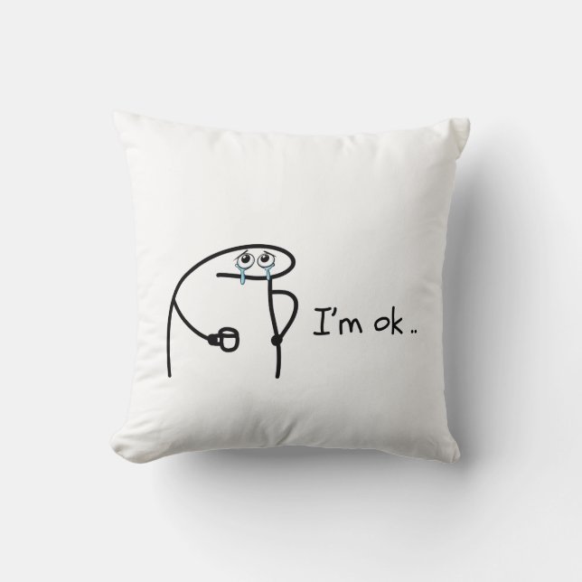 Funny Flork I'm Ok Meme T-Shirt Throw Pillow (Front)