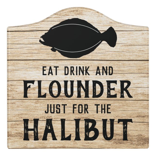 Funny Flounder and Halibut Door Sign (Large Crest Front)