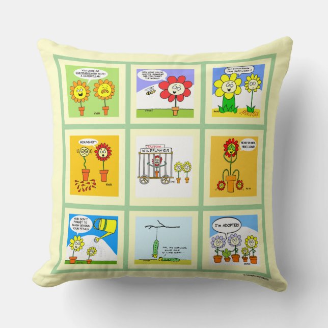 Funny Flower Gardening Cartoons For A Gardener Throw Pillow (Front)