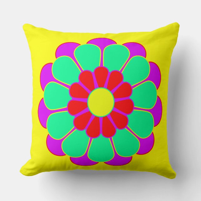 Funny Flower Power Bloom I Throw Pillow (Front)