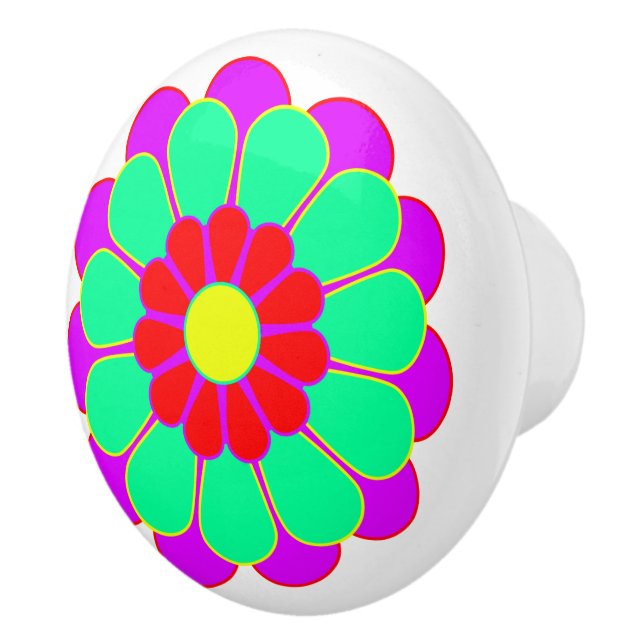 Funny Flower Power Bloom I + your backgr. & idea Ceramic Knob (Right)
