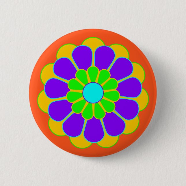 Funny Flower Power Bloom II + your backgr. & idea Pinback Button (Front)