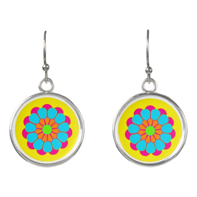 Funny Flower Power Bloom III + your backgr. & idea Earrings (Front)