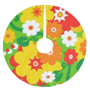 Funny Flower Power Wallpaper Brushed Polyester Tree Skirt