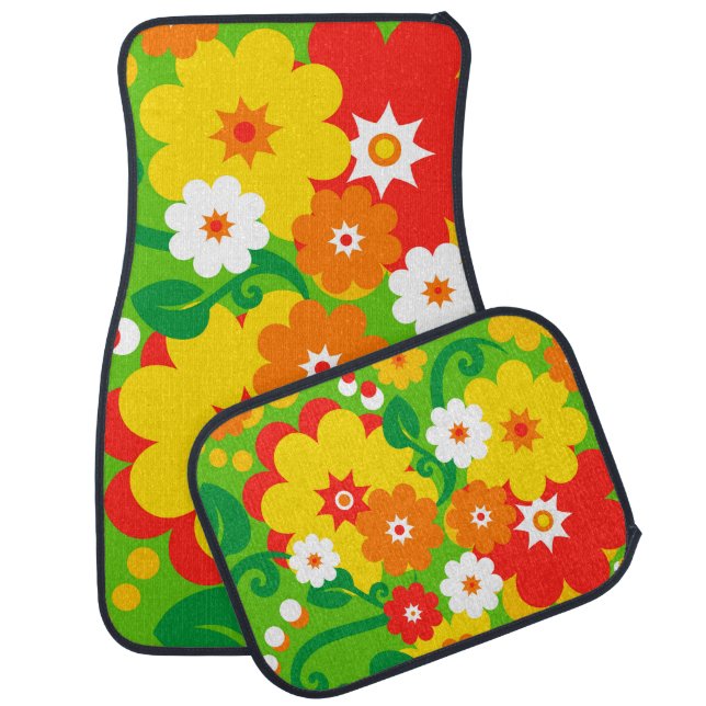 Funny Flower Power Wallpaper Car Mat (Set)