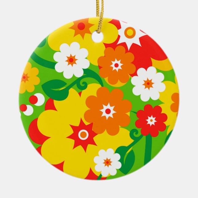 Funny Flower Power Wallpaper Ceramic Ornament (Front)