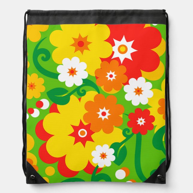 Funny Flower Power Wallpaper Drawstring Bag (Front)