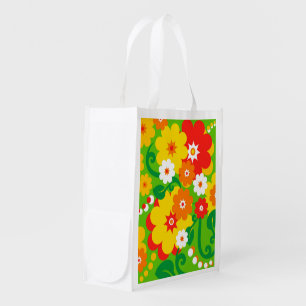 Funny Flower Power Wallpaper Grocery Bag