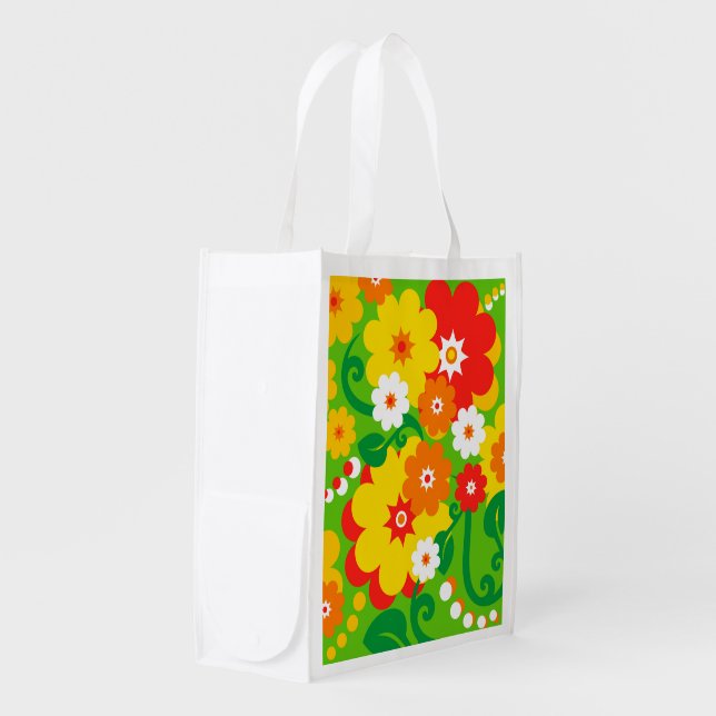 Funny Flower Power Wallpaper Grocery Bag (Front Side)