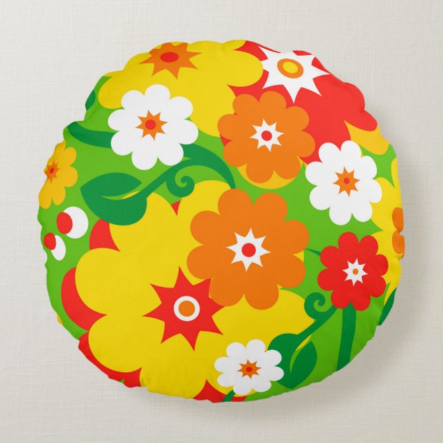 Funny Flower Power Wallpaper Round Pillow (Front)