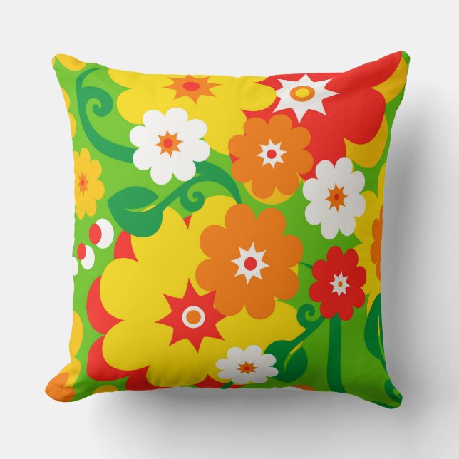 Funny Flower Power Wallpaper Throw Pillow (Front)