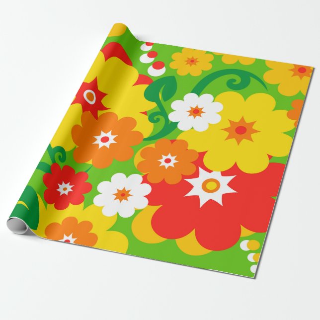 Funny Flower Power Wallpaper Wrapping Paper (Unrolled)