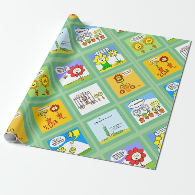 Funny Flowers Cartoons for Flower Gardeners Wrapping Paper (Unrolled)