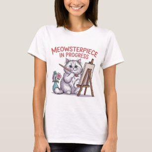 Funny Fluffy Cat Artist Painter Cat Mom T-Shirt