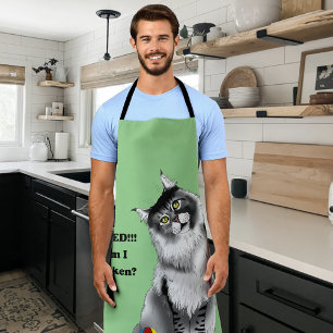 Funny Fluffy Maine Coon Cat Green Humor Apron