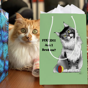 Funny Fluffy Maine Coon Cat Green Humor Medium Gift Bag