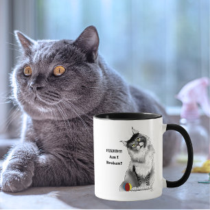 Funny Fluffy Maine Coon Cat Green Humor Mug