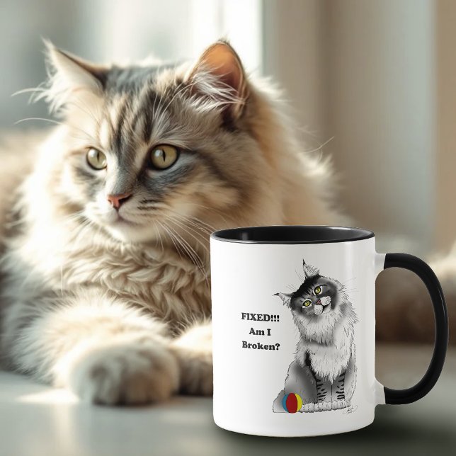 Funny Fluffy Maine Coon Cat Green Humor Mug (Creator Uploaded)