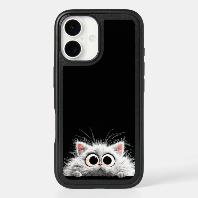 Funny Fluffy White Cat Peeking – iPhone 16 Case   (Back)