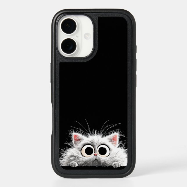 Funny Fluffy White Cat Peeking – iPhone 16 Case   (Back)