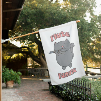 Funny Flute Fanatic Gray Cat House Flag