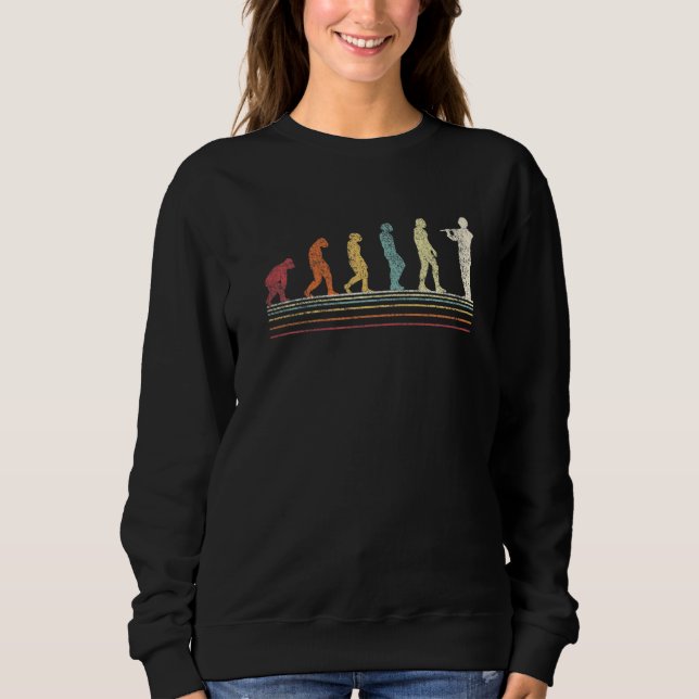 Funny Flute Player Evolution Flutist Retro Vintage Sweatshirt (Front)