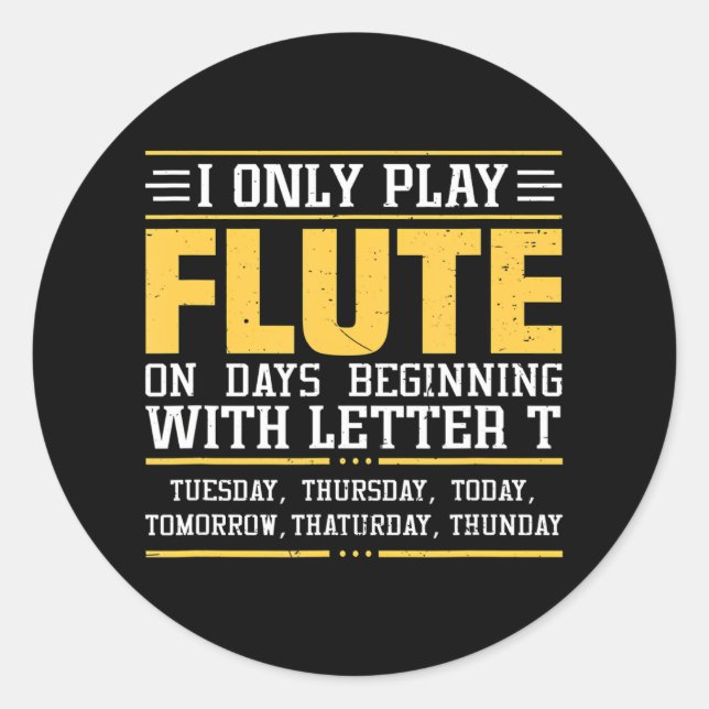 Funny Flute Player Flutist Classic Round Sticker (Front)