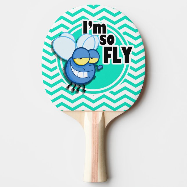 Funny Fly; Aqua Green Chevron Ping-Pong Paddle (Front)