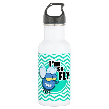 Funny Fly; Aqua Green Chevron Stainless Steel Water Bottle