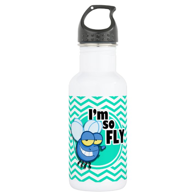 Funny Fly; Aqua Green Chevron Stainless Steel Water Bottle (Front)