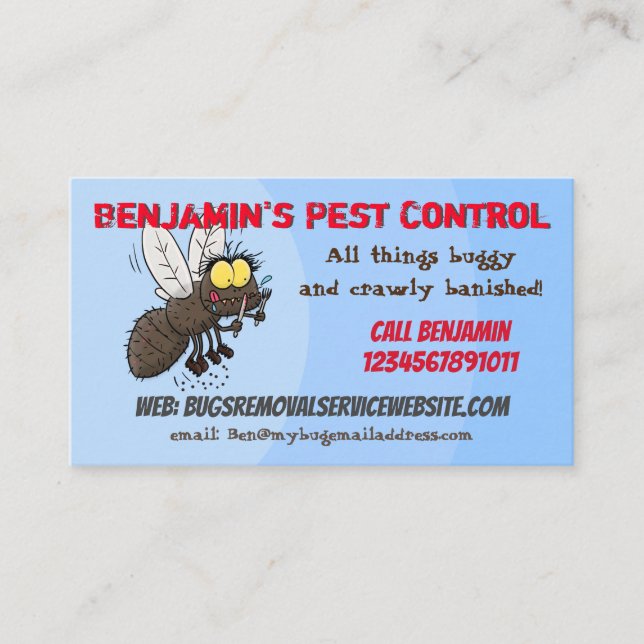 Funny fly cartoon pest control business card (Front)