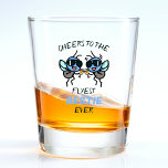 Funny Fly Pun Cheers Best Friend Happy Birthday Shot Glass<br><div class="desc">Looking for a unique way to express your love and humor to your closest confidant? This funny fly pun shot glass is the perfect choice for any best friend on his or her birthday! Customize it by adding your own personal message. Design features two flies wearing sunglasses and proposing a...</div>