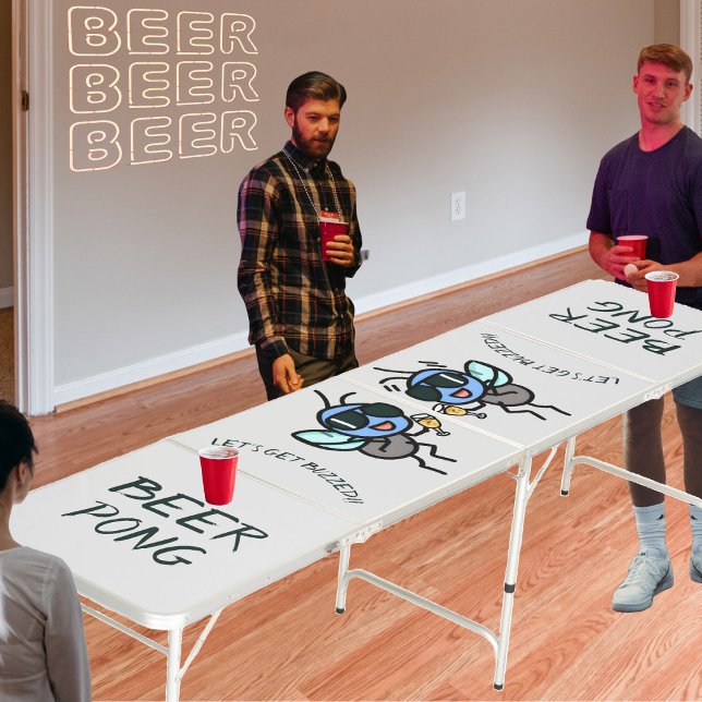 Funny Fly Pun Cheers Let's Get Buzzed Grey Beer Pong Table (funny fly cheers let's get buzzed beer pong table)