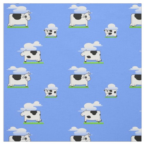 Funny  Flying Cows and Clouds Pattern Fabric