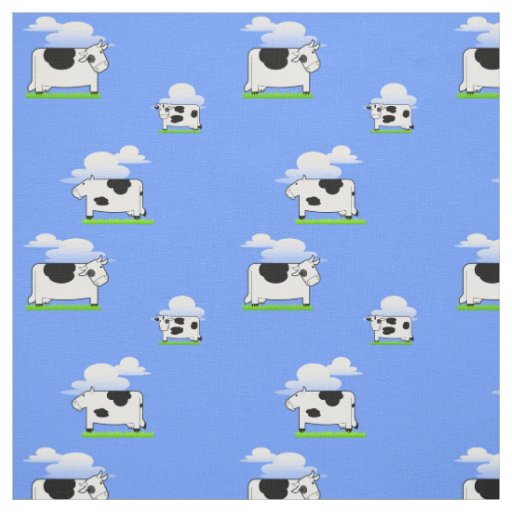 Funny  Flying Cows and Clouds Pattern Fabric