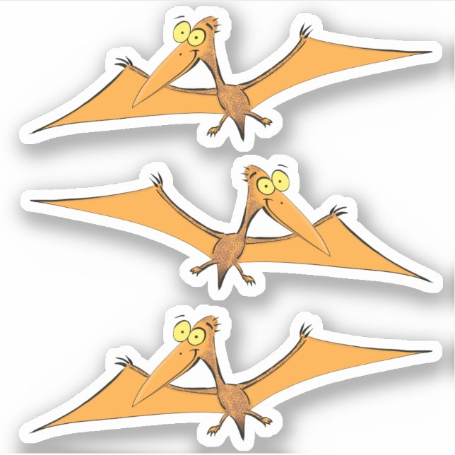 Funny flying orange pterodactyl cartoon sticker (Front)
