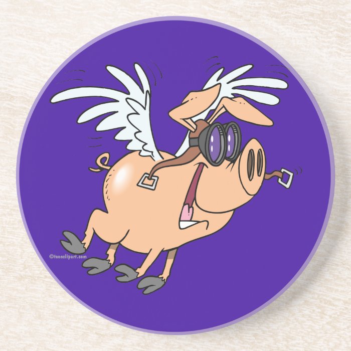 funny flying pig flyer cartoon coasters