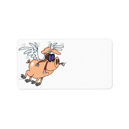 funny flying pig flyer cartoon label