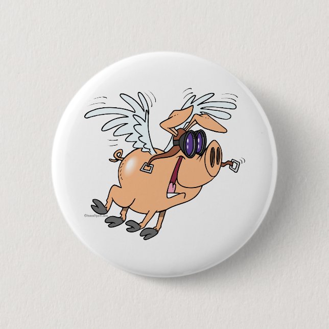 funny flying pig flyer cartoon pinback button (Front)