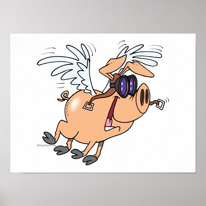 funny flying pig flyer cartoon posters