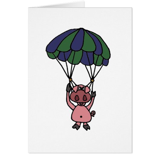 Funny Flying Pig Parachutist Cards (Front)