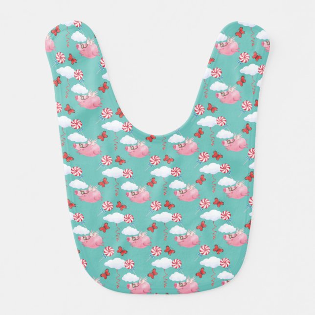 Funny Flying Pig Pattern Baby Bib (Front)