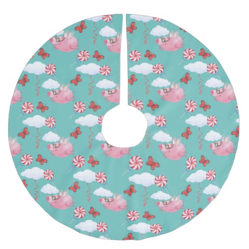Funny Flying Pig Pattern Brushed Polyester Tree Skirt