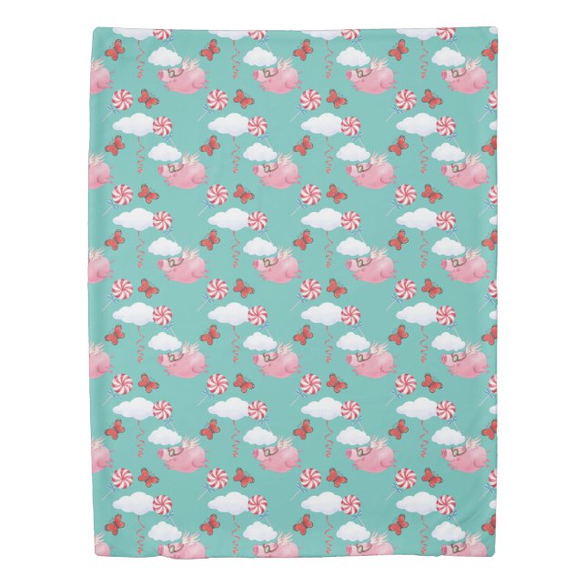 Funny Flying Pig Pattern Duvet Cover (Front)