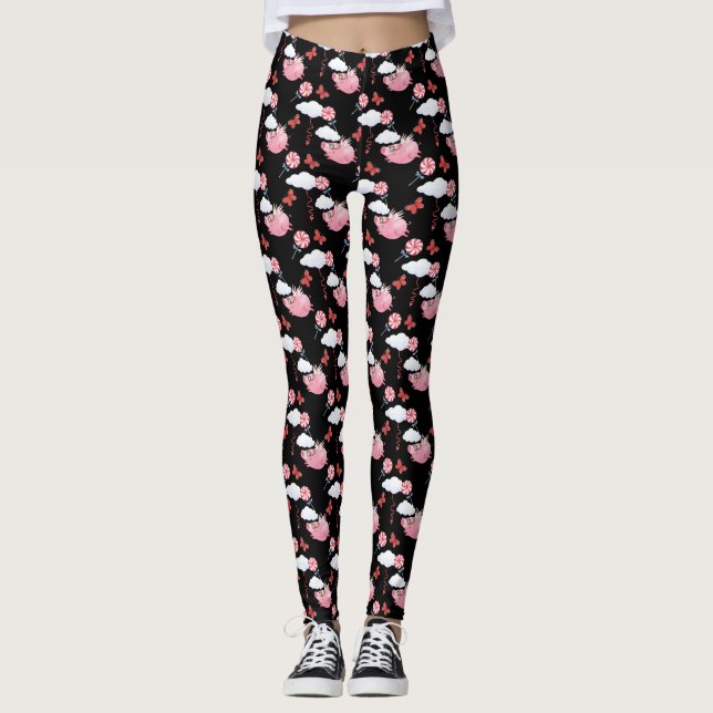Funny Flying Pig Pattern Leggings (Front)